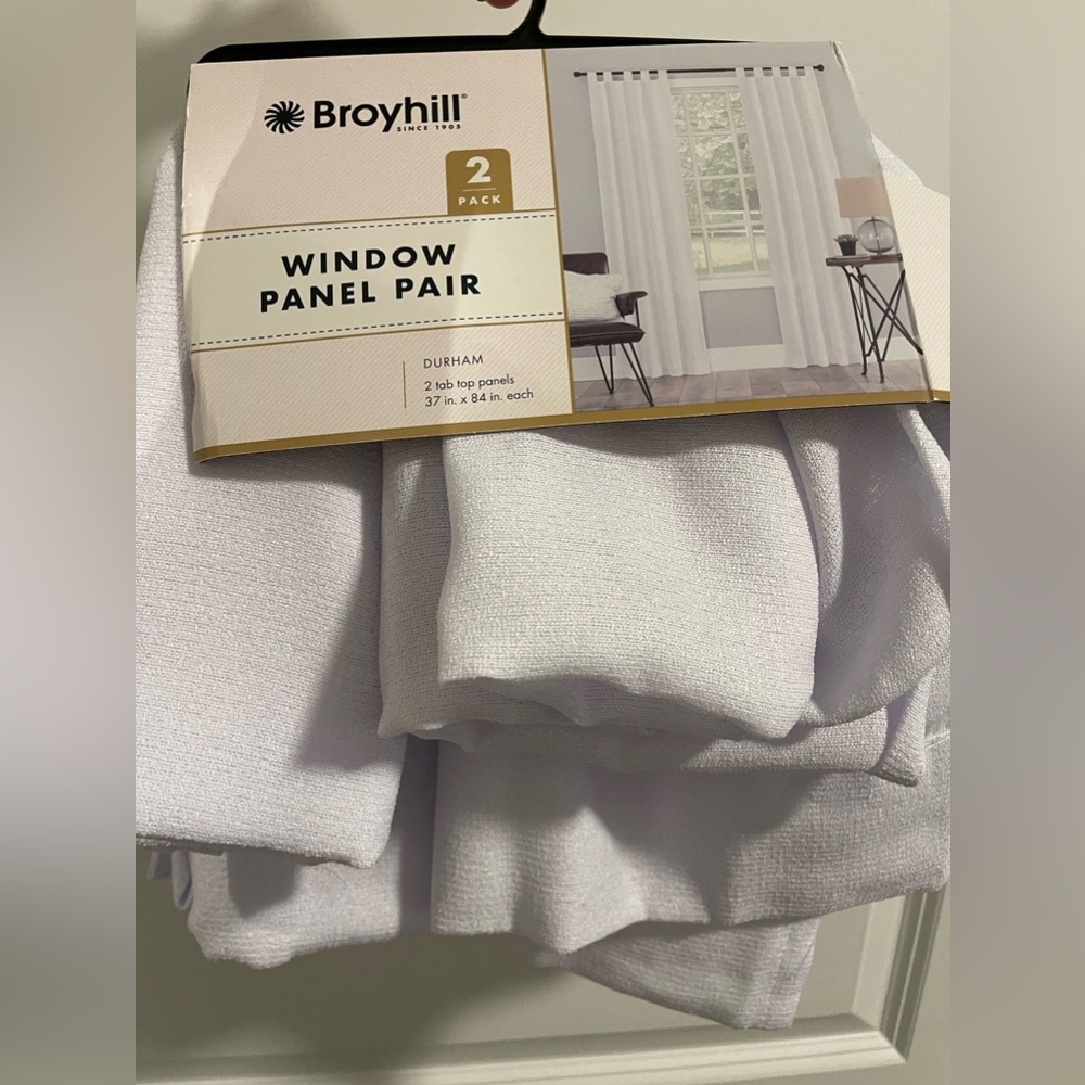 NEW Broyhill White Curtains 37x84 each panel, you get 2